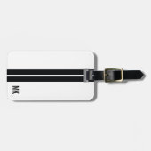 イニシャルとの黒のストライプそして白 ラゲッジタグ (正面横)