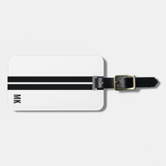イニシャルとの黒のストライプそして白 ラゲッジタグ (正面横)