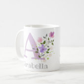 イニシャルとアラベラの名前入りフラワーデザイン コーヒーマグカップ (正面左)