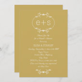 イニシャルとフレーム結婚金ゴールドのカップルのシャワー 招待状 (正面/裏面)