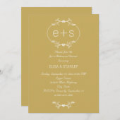 イニシャルとフレーム ゴールド 結婚式リハーサルディナー 招待状 (正面/裏面)
