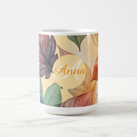 イニシャルと名前のパーソナライズ紅葉のログ モーフィングマグカップ (中央)