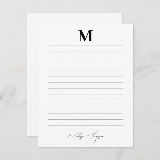 イニシャルと名前の個人署名スクリプトを並べて表示 ノートカード (正面/裏面)