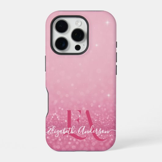 イニシャルと名前入りピンクグリッターiPhoneケース iPhoneケース (裏面)