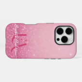 イニシャルと名前入りピンクグリッターiPhoneケース iPhoneケース (裏面横)