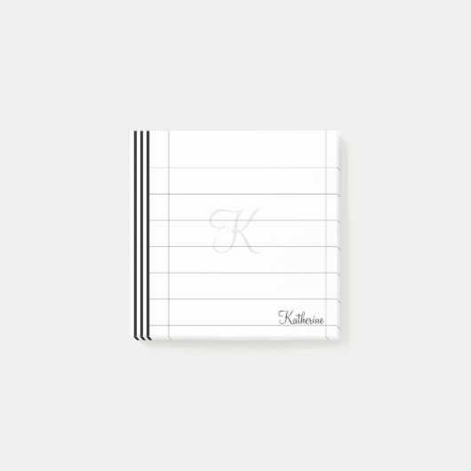 イニシャルと名前黒/白のシンプルパストライプターン ポストイット (正面)