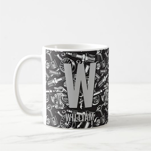 イニシャルと名前 U V W X Y Zを変更 - 車の部品 コーヒーマグカップ (左)
