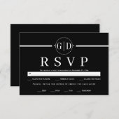 イニシャルと白ストライプミニマ結婚リスト 出欠カード (正面/裏面)