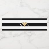 イニシャルと金ゴールドのハートストライプが黒結婚い ペットボトルラベル (シングルラベル)