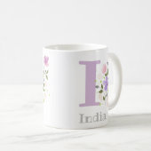 イニシャルとIndiaの名前フラワーデザイン コーヒーマグカップ (正面右)