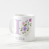 イニシャルとIndiaの名前フラワーデザイン コーヒーマグカップ (正面左)