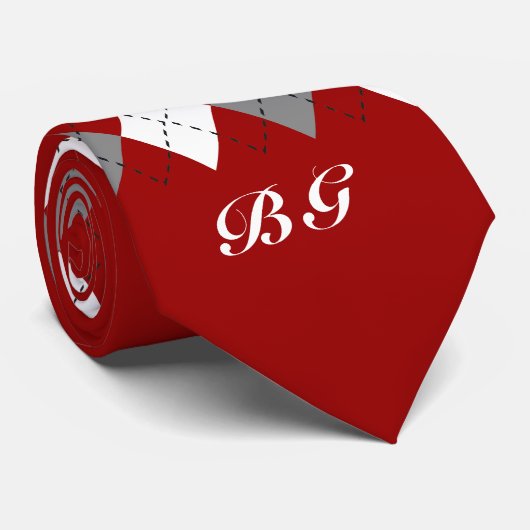 イニシャルのスタイリッシュで赤い灰色白のアーガイルのネクタイを加えて下さい ネクタイ (ロール)