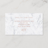 イニシャルの上品のばら色の金ゴールドの原稿のシンプルで白い大理石 名刺 (裏面)