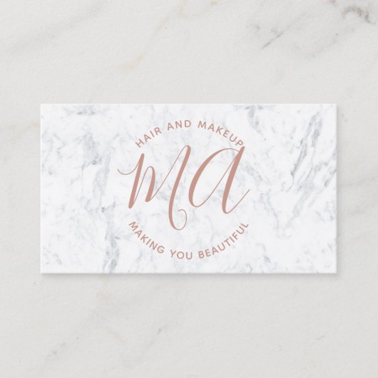 イニシャルの上品のばら色の金ゴールドの原稿のシンプルで白い大理石 名刺 (正面)