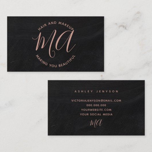 イニシャルの上品のばら色の金ゴールドの原稿のシンプルの黒板 名刺 (正面/裏面)