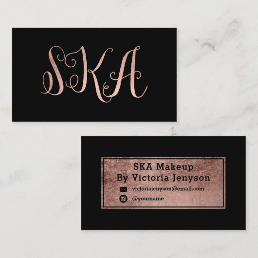 イニシャルの化粧の黒ののどのばら色の金ゴールドのタイポグラフィ3 名刺 (正面/裏面)