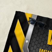 イニシャルの変更、名前の追加、セーフティ黄色の黒 ビーチタオル (インサイチュ)