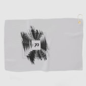 イニシャルの変更、名前の追加（削除）、ブラックブラシ ゴルフタオル (横)