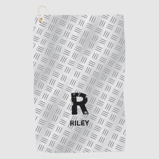 イニシャルの変更、名前の追加（削除）、市松模様にプレート、 ゴルフタオル (正面)