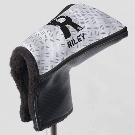 イニシャルの変更、名前の追加(削除)、市松模様にプレート、 ゴルフヘッドカバー (3/4 正面)