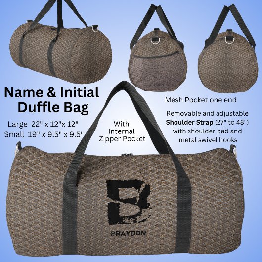 イニシャルの変更、名前の追加（削除）、市松模様にプレート ダッフルバッグ