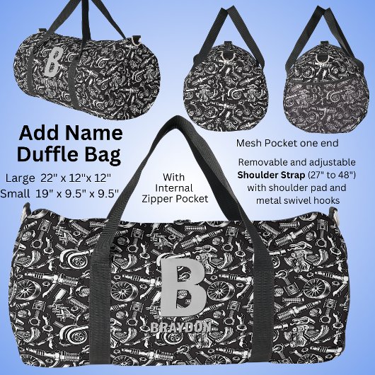 イニシャルの変更、名前の追加（削除）、自動車パーツ ダッフルバッグ