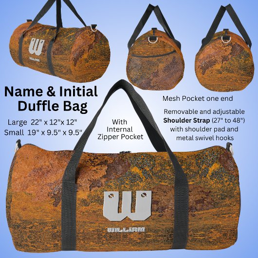 イニシャルの変更、名前の追加（削除）、金属錆び ダッフルバッグ
