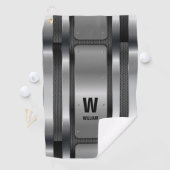 イニシャルの変更、名前の追加（削除）、銀色メタリック ゴルフタオル (インサイチュ)