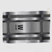 イニシャルの変更、名前の追加（削除）、銀色メタリック ゴルフタオル (横)