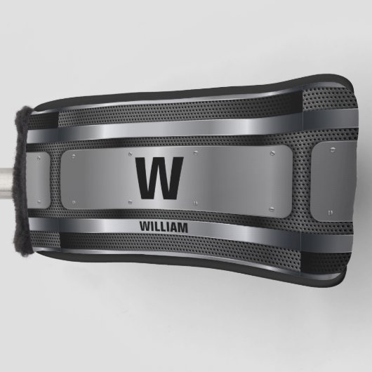 イニシャルの変更、名前の追加(削除)、銀色メタリック ゴルフヘッドカバー (正面)