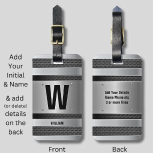 イニシャルの変更、名前の追加（削除）、銀色メタリック ラゲッジタグ
