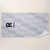 イニシャルの変更、名前の追加、市松模様にプレート、 ビーチタオル (正面)