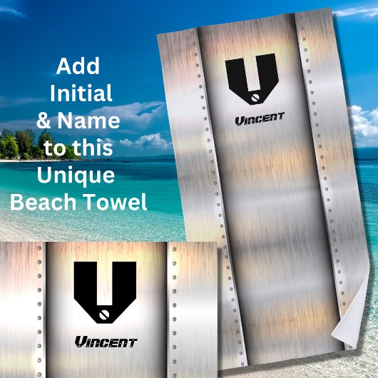 イニシャルの変更、名前の追加、銀の金属帯 ビーチタオル