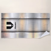 イニシャルの変更、名前の追加、銀の金属帯 ビーチタオル (正面)