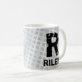 イニシャルの変更Add Name O P Q R S T Checkerplate, コーヒーマグカップ (正面右)