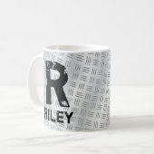 イニシャルの変更Add Name O P Q R S T Checkerplate, コーヒーマグカップ (正面左)
