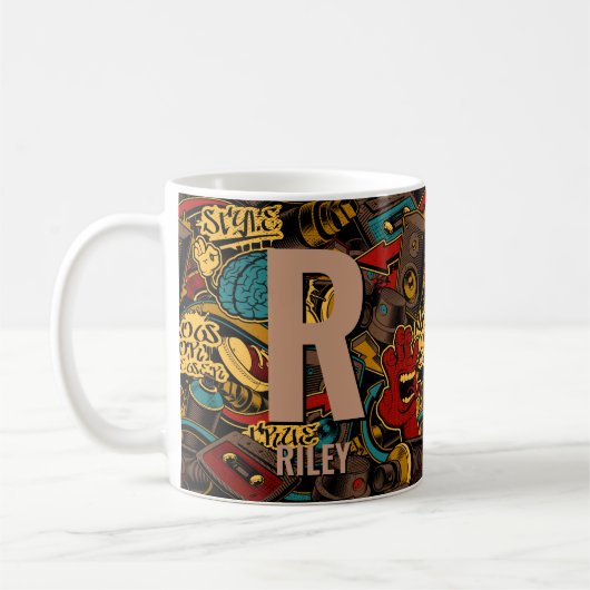 イニシャルの変更Add Name O P Q R S T Graffiti コーヒーマグカップ (左)