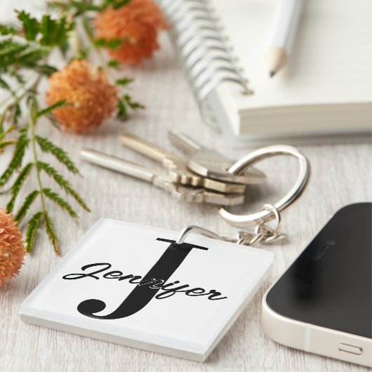 イニシャルの文字と名前のカスタム キーホルダー (正面右)