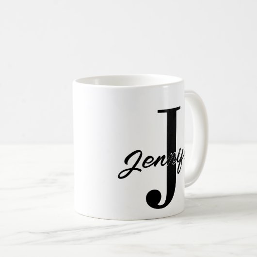 イニシャルの文字と名前のカスタム コーヒーマグカップ (正面右)