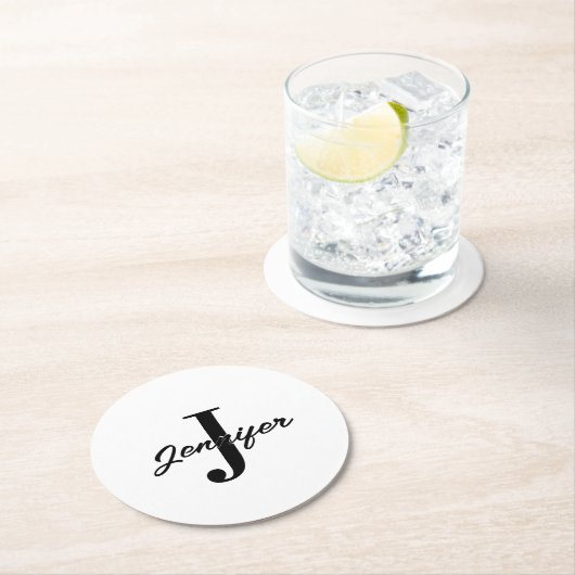 イニシャルの文字と名前のカスタム ラウンドペーパーコースター (インサイチュ)