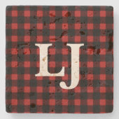 イニシャルの樵の赤い黒いバッファローの格子縞 ストーンコースター (正面)