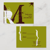 イニシャルの緑のぽっちゃりした 予約カード (正面/裏面)