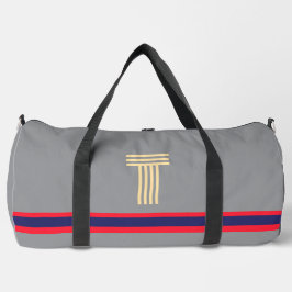 イニシャルの赤い灰色でパーソナライストライプズ ダッフルバッグ