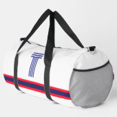 イニシャルの赤い白でパーソナライストライプズ ダッフルバッグ (右コーナー)