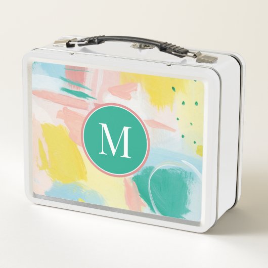 イニシャルの追加 |フレッシュ顔抽象芸術 メタルランチボックス (裏面)