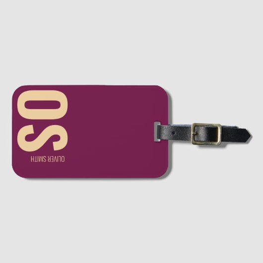 イニシャルはっきりしたモノグラムブルガンディトラベルブランディング ラゲッジタグ (正面横)
