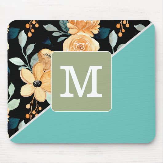 イニシャルエレガントの組み合わせパターンと青 マウスパッド (正面)