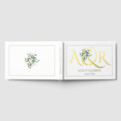 イニシャルエレガント及びユーカリ結婚の箔 ゲストブック (全面)