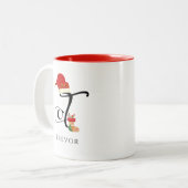 イニシャルエレガント名モダン文字Tクリスマス ツートーンマグカップ (正面左)