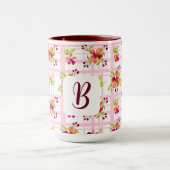 イニシャルオンパーソナライズされたレッドベリー開花プレイドマグ マグカップ (中央)